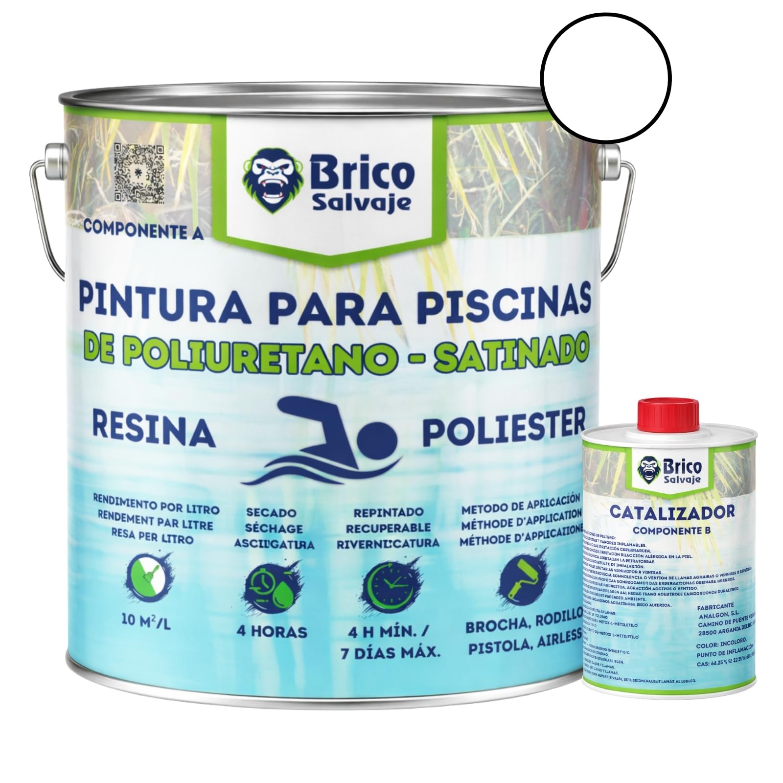 Pintura para Piscinas de Poliester, Cemento, Fibra, Baldosas | Dos Componentes | Buena adherencia (BLANCO, 5+0,75 KG)