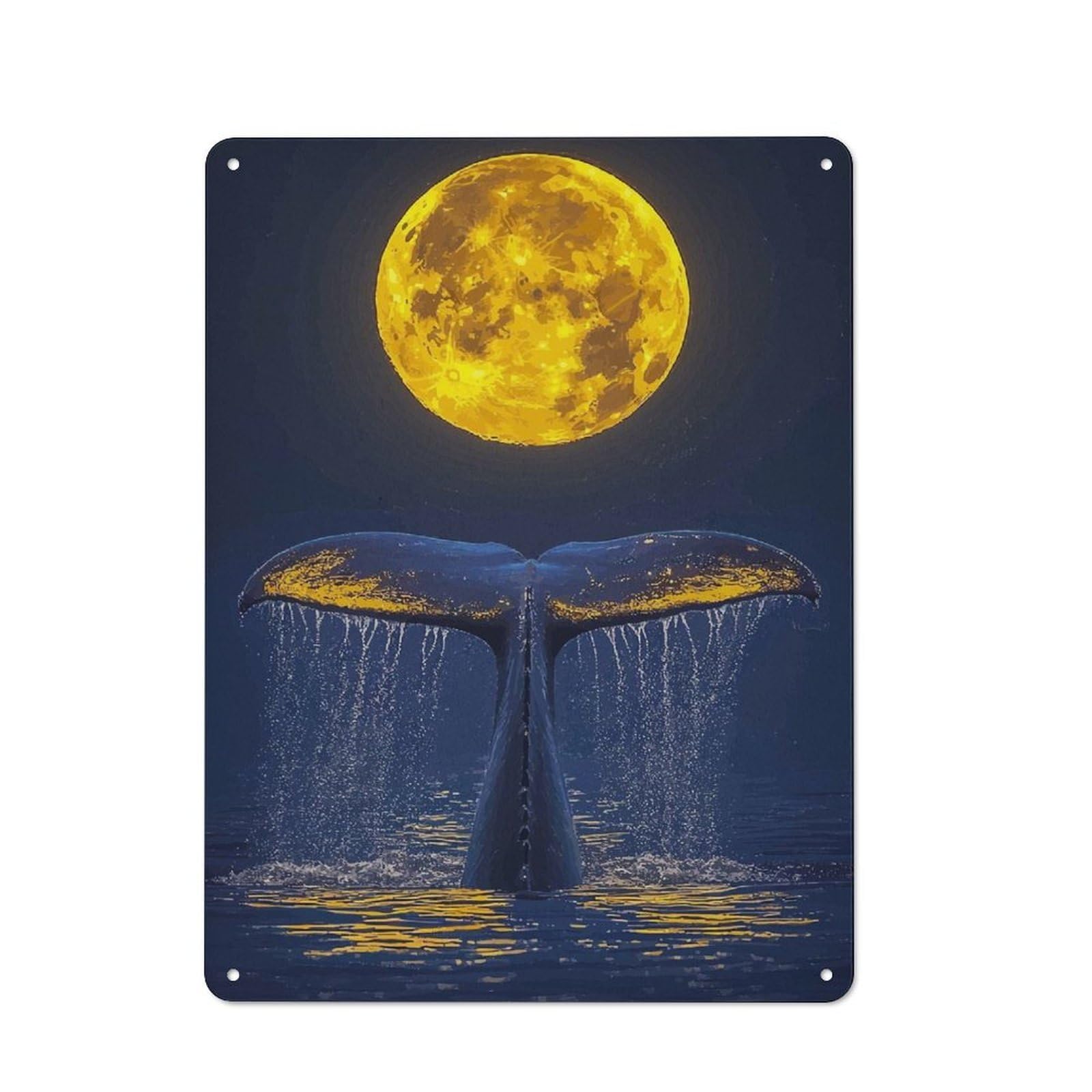 Junmoney Whale Tail Under Full Moon Kitchen Metal Sign With Design 40X30cm, Classic Diner Style Decor For Coffee Bar, Kitchen, Bistro Or Tea Corner