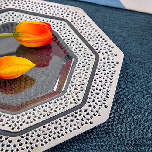 Miniatura 2 de DaYammi 150 platos de plástico plateado desechables de plástico transparente con cubiertos de plástico plateado, incluye 30 platos de cena, 30