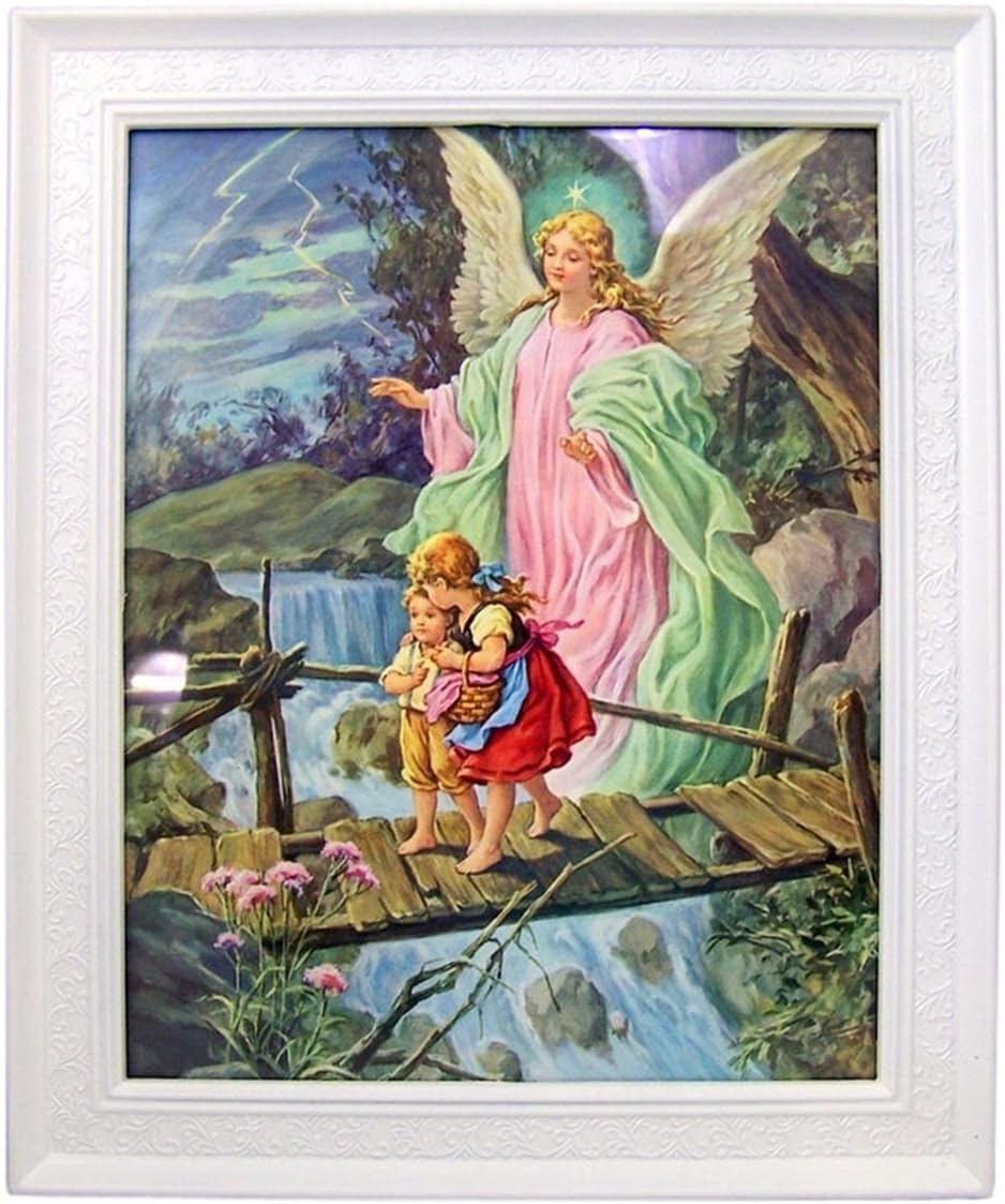 Gerffert Children with Guardian Angel Print in 11 1/2 Inch Frame