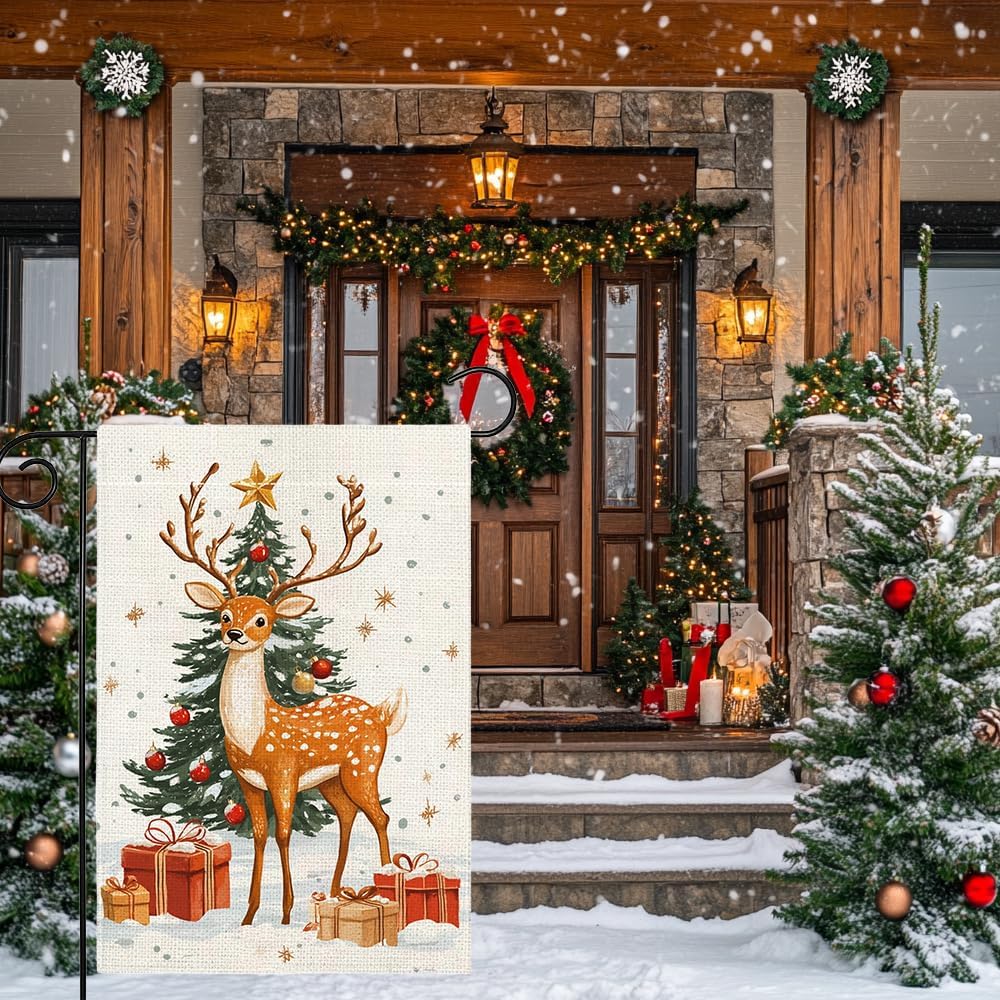 Winter Reindeer Snowflake Garden Flag 12x18 Inch Double Sided Christmas Tree Yard Outdoor Flag House Holiday Outside Decoration - Image 6