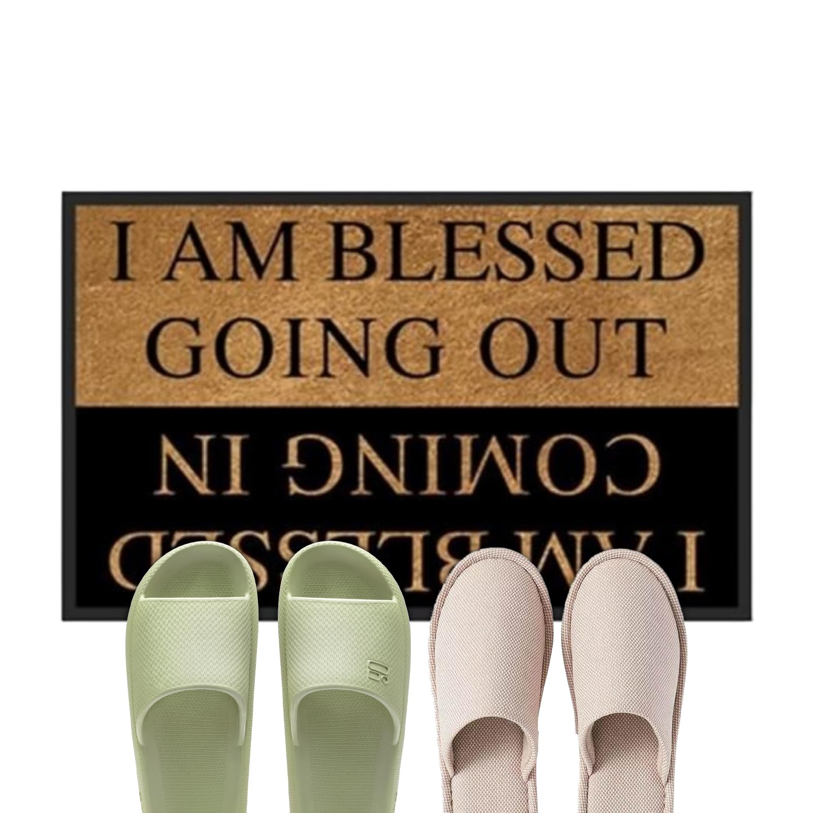 Tapis d'entrée extérieur antidérapant avec message pour porche et garage