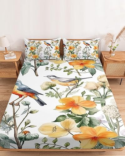 Juego de sábanas de 3 piezas con diseño botánico botánico de 3 piezas para colchón con 2 fundas de almohada decorativas de plantas de granja y