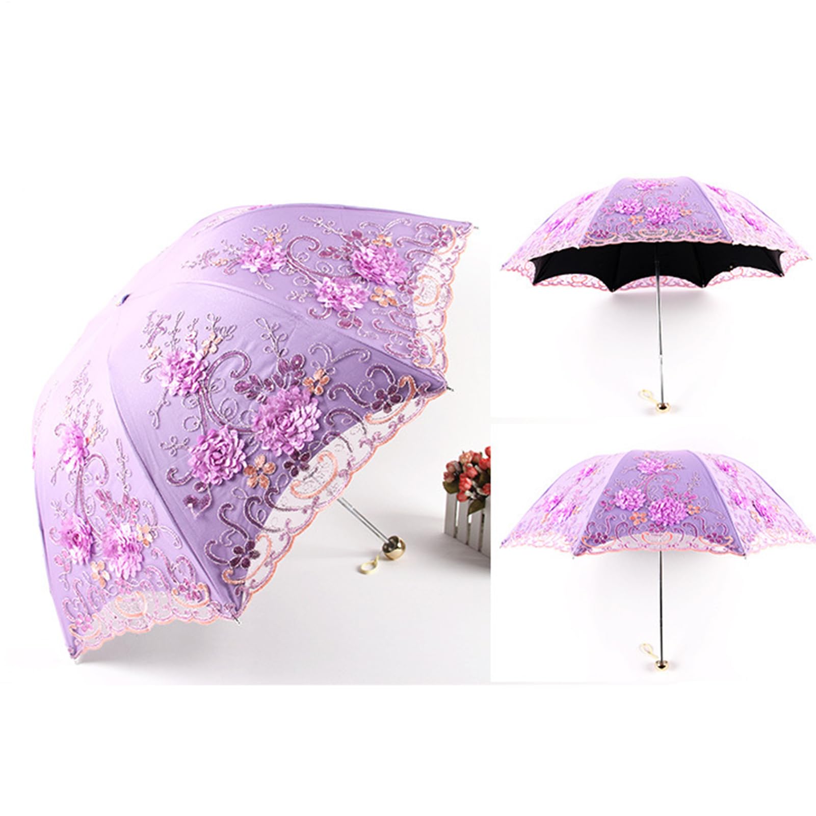 Paraguas UV, impermeable, resistente al sol, doble capa, paraguas de encaje para lluvia, para parque al aire libre, playa, viajes, picnic, camping, caminar, escalada, mochila