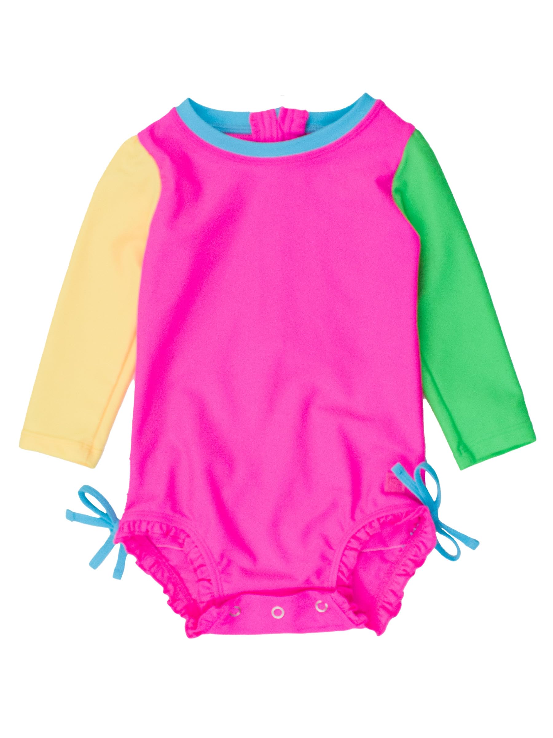 RuffleButts Baby Girls Novelty Baby One Piece - Rash Guard Swimsuit UPF 50+ | Premium Quality, 4-way Stretch, Snap + Zipper Closure, Long Sleeves, Hand Wash, UPF 50+ Sun Protection