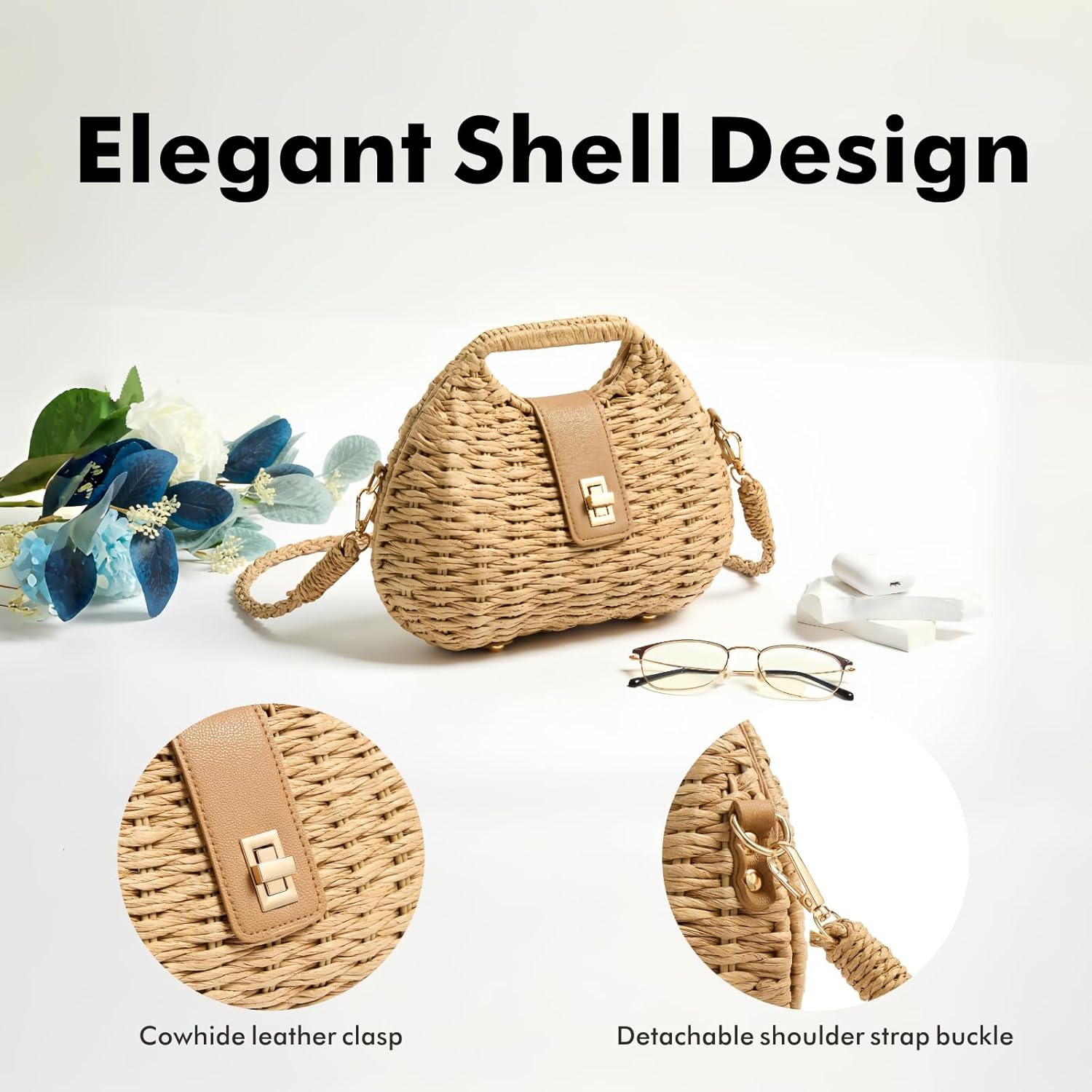 Woven Straw Purse with Crossbody Strap, Clutch Purses for women, Boho Summer Beach Bag Shoulder Vacation Handwoven - Image 3