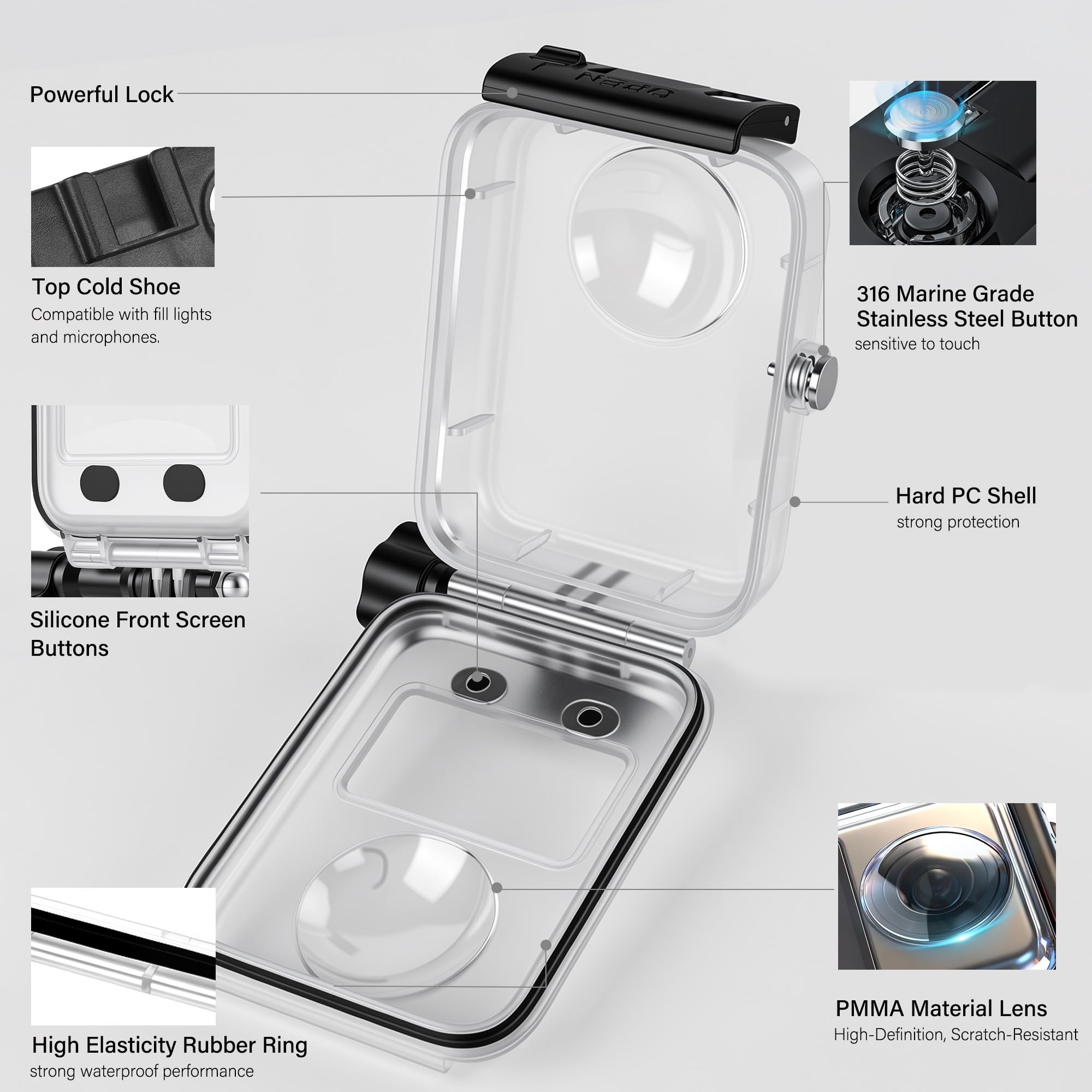 Walking Way Custodia Impermeabile per DJI Osmo 360, Alloggiamento per Fotocamera Subacquea Touch-Screen Anti-Appannamento, Immersioni Profonde fino 45m Supporto Sgancio Rapido, Accessori a Vite