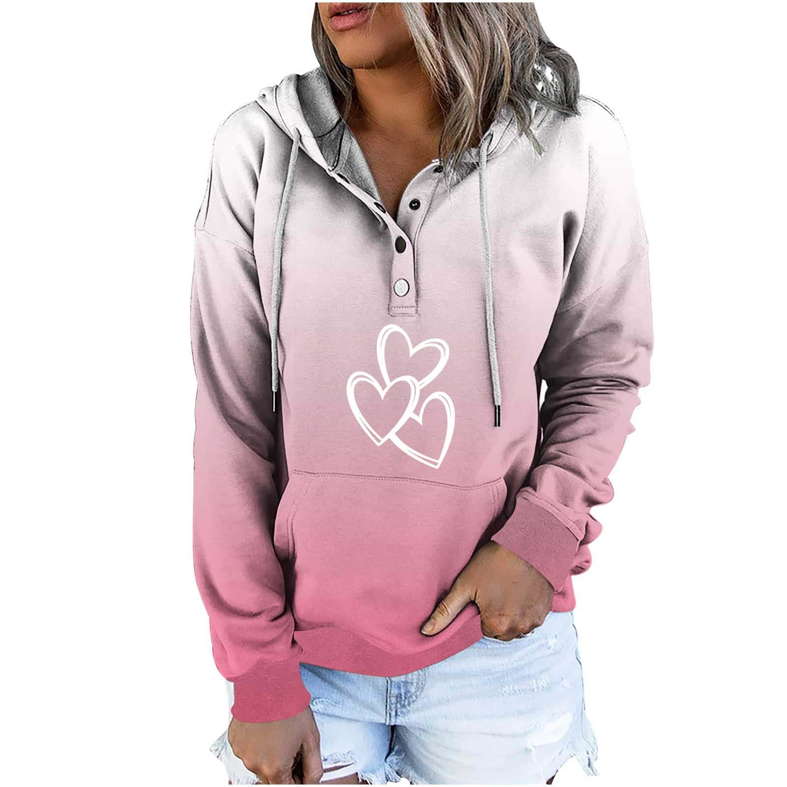 Mittory Womens Casual Hoodies Long Sleeve Love Printed Sweatshirts Drawstring Pullover Tops Fall Fashion Clothes With Pocket