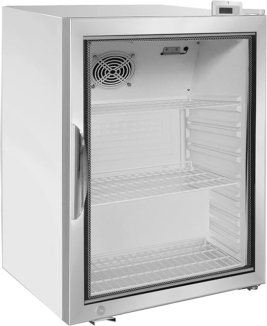 Maxx Cold MXM1-3.5RHC Commercial Merchandiser Refrigerator for Countertop Use, Featuring Glass Door and 3 PE Coated Wire Shelves with LED Interior Lighting, Silver