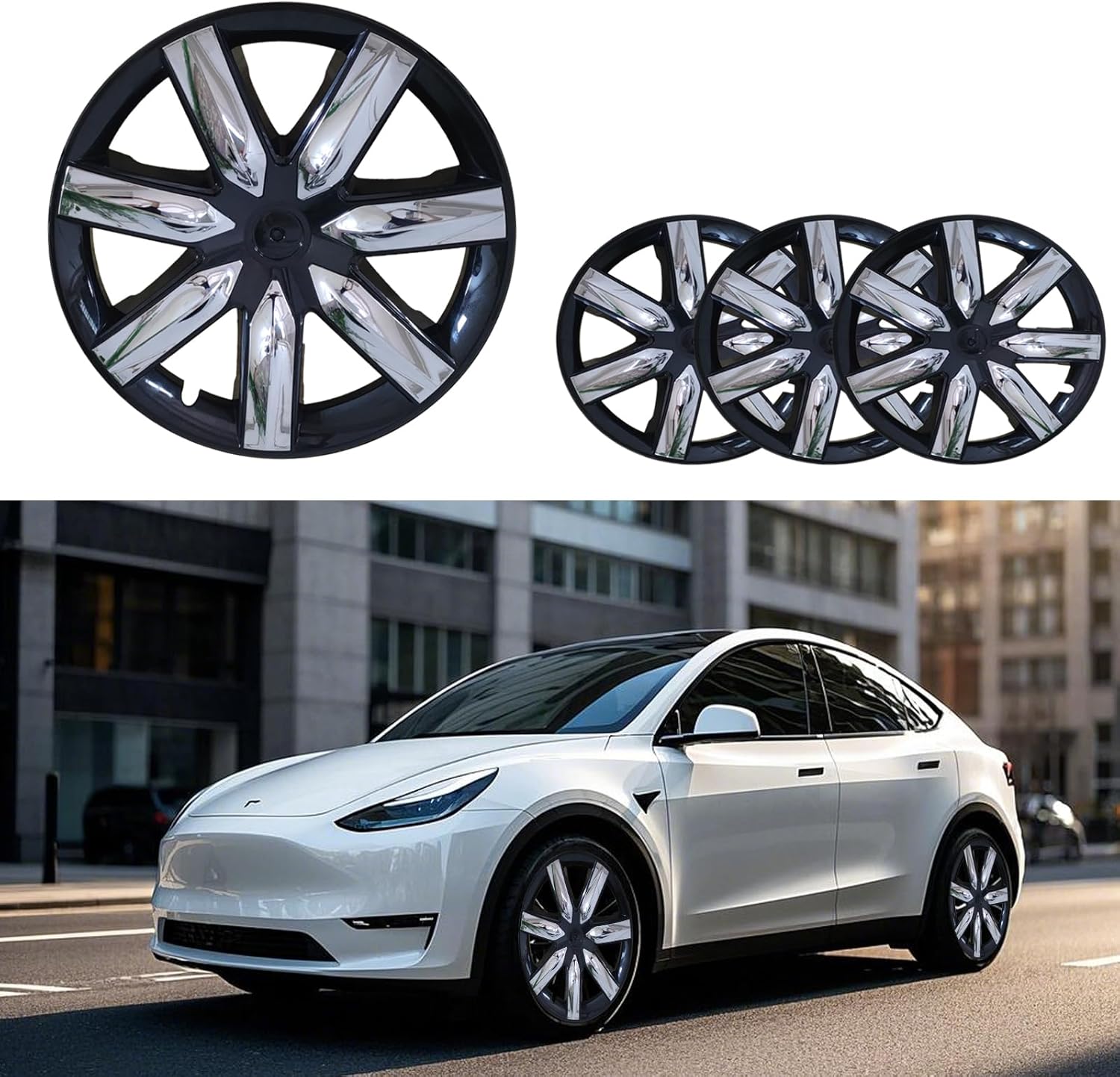 4 PCS Silver Black Wheel Cover Fit for Tesla Model y Hubcaps 19 Inch Model Y Accessories Compatible with Tesla Y 2019 2020 2021 2022 2023 2024 Sliver Black