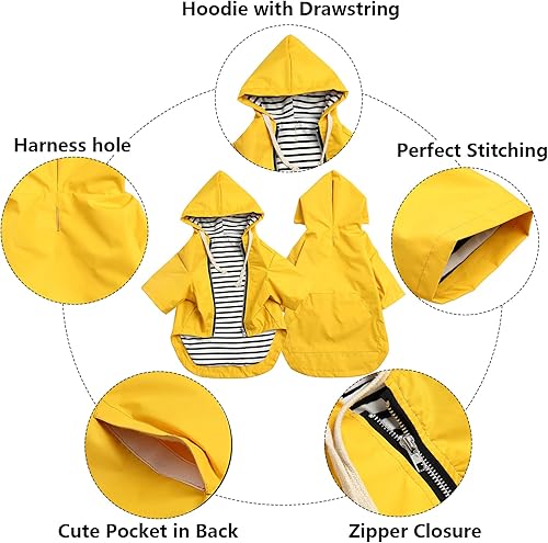 Miniatura 3 de Chubasquero impermeable para cachorros con capucha para perros pequeños y medianos, poncho con correa reflectante, bolsillo de almacenamiento y