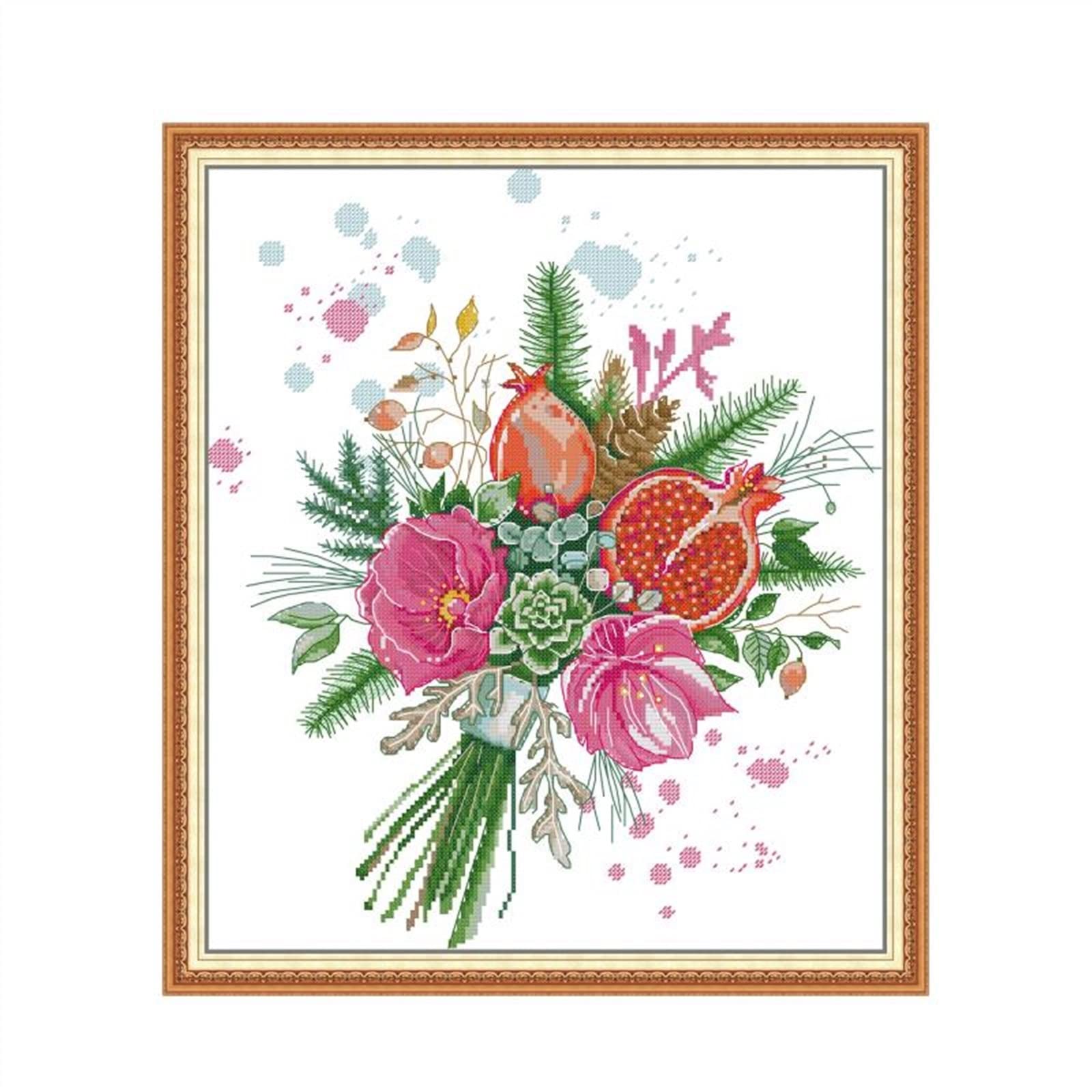 Broderie Point de Croix Bouquet de Fleurs pour Décoration Murale Salon