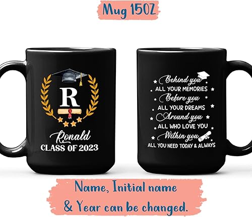 Miniatura 5 de Tazas con nombre inicial, tazas de graduación universitarias personalizadas, taza de café personalizada con texto en inglés "Before You All Your