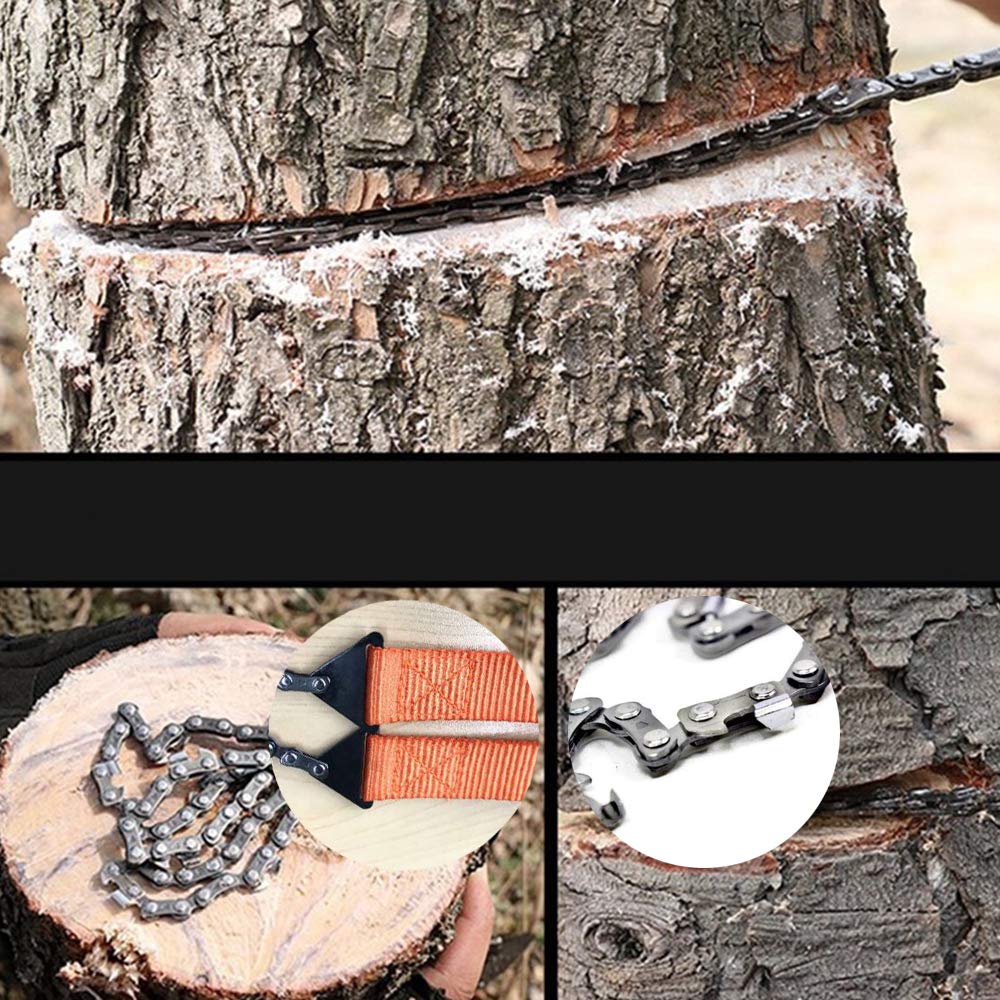 Tragbare Kettensäge, Handsäge, Kabelsäge für Survival, Camping, Jagd, Stahl, bidirektionale Klinge, leicht zum Schneiden des Zweiges (11 Zähne, 103 cm)