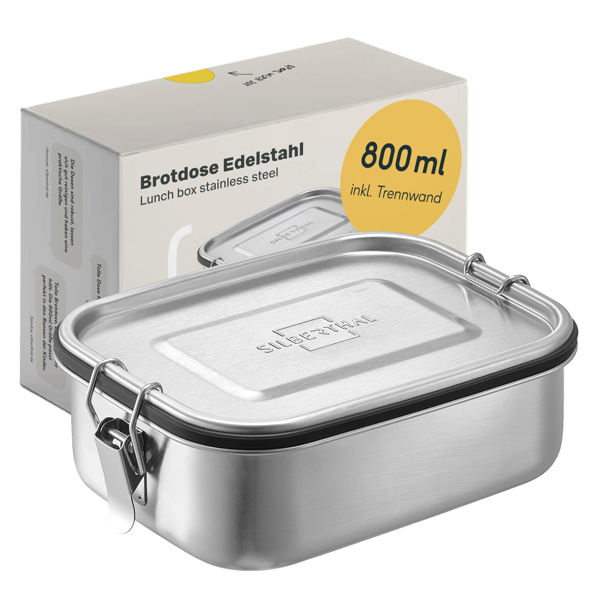 SILBERTHAL Brotdose Edelstahl 800ml – Lunchbox mit Fächern & Dichtung