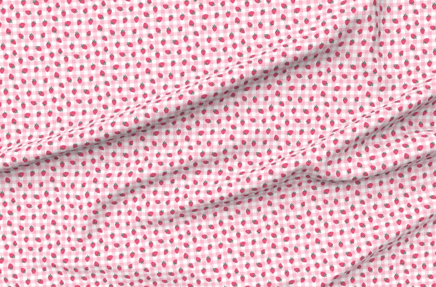 Spoonflower Fabric - Sweet Strawberry Pink Gingham Plaid Summer Check Berry Fruit Small Printed on Petal Cotton Fabric by The Yard - Sewing Quilting Apparel Crafts Decor
