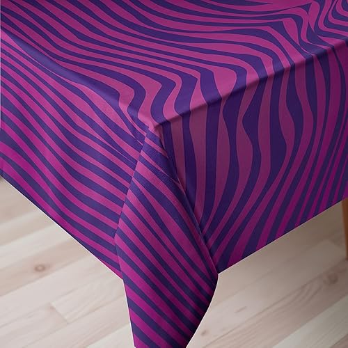 Miniatura 3 de Ambesonne Synthwave Tablecloth, Bicolour Design of Abstract Retro 1980's Inspired Wavy Stripes Pattern, Rectangular Table Cover for Dining Room