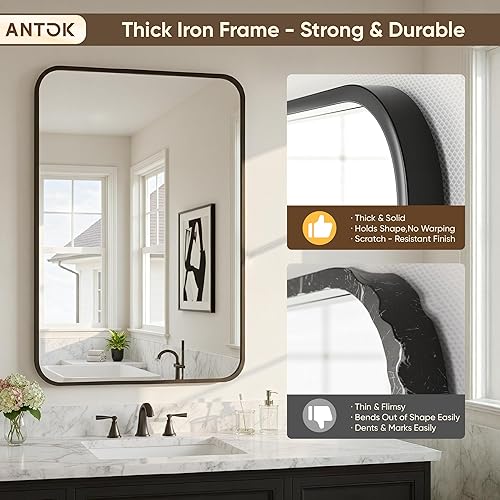 Miniatura 8 de Antok Paquete de 2 Espejos de Baño, 24"x36" Espejos de Pared Dobles, Espejo Decorativo Espejo de Tocador Marco de Aleación de Aluminio Contemporáneo