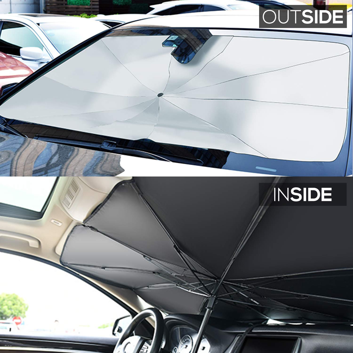 YOHIA Car Windshield Sun Shade Umbrella Collapsible , Foldable Car