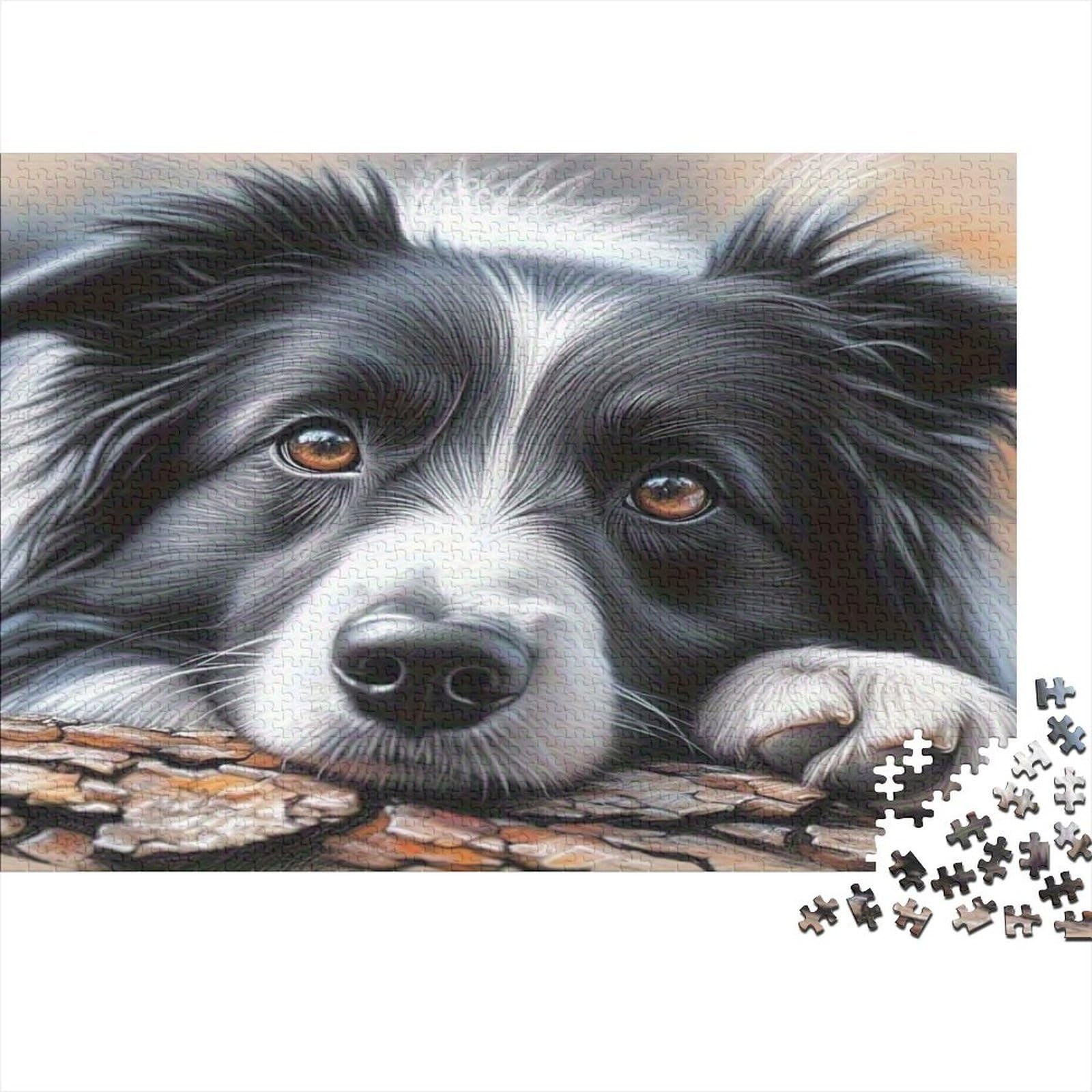 Border Collie Portrait 1000 Pieces Jigsaw Puzzle Sustainable Paper for Adults Collie on Wood Challenging Precise Interlocking Digital Detox Limited Edition Gift 52x38cm/1000pcs