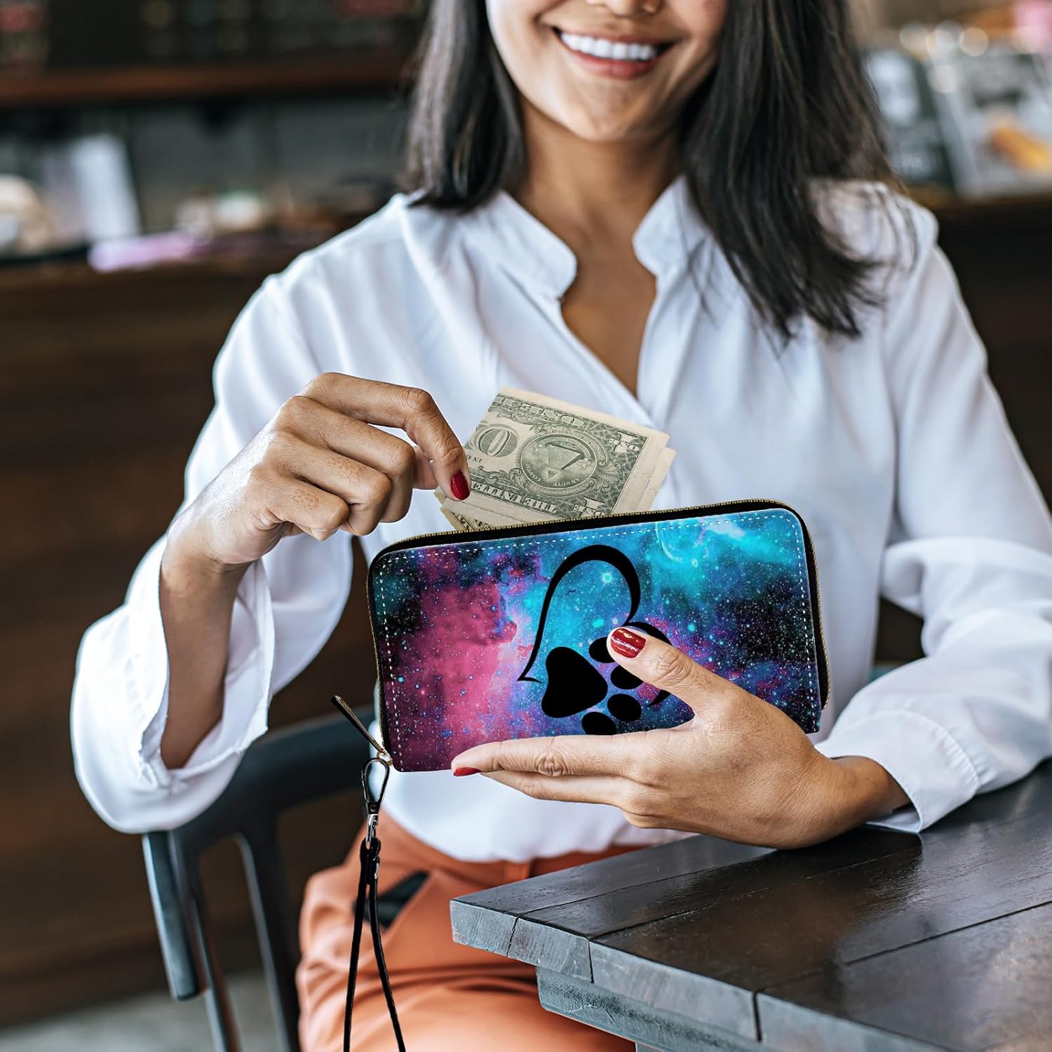 Women's Wallets,Credit Card Holder Money Leather Long Wallet with Wristlet,Large Capacity with Zip-Around Phone Purse for Women Ladies Girls,Galaxy Love Paw - Image 5