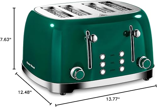 Miniatura 8 de Roter Mond Tostadora de 4 rebanadas de acero inoxidable retro con función de cancelación de descongelación de bagel, 6 ajustes de tostado, ranura