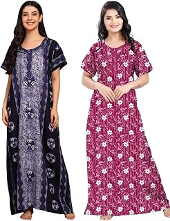 MYRELOOK Women Cotton Nighty Combo Pack of 2, Printed Maxi Night Gown, Short Sleeve Nightdress, Soft Breathable Cotton Sle... Price In India