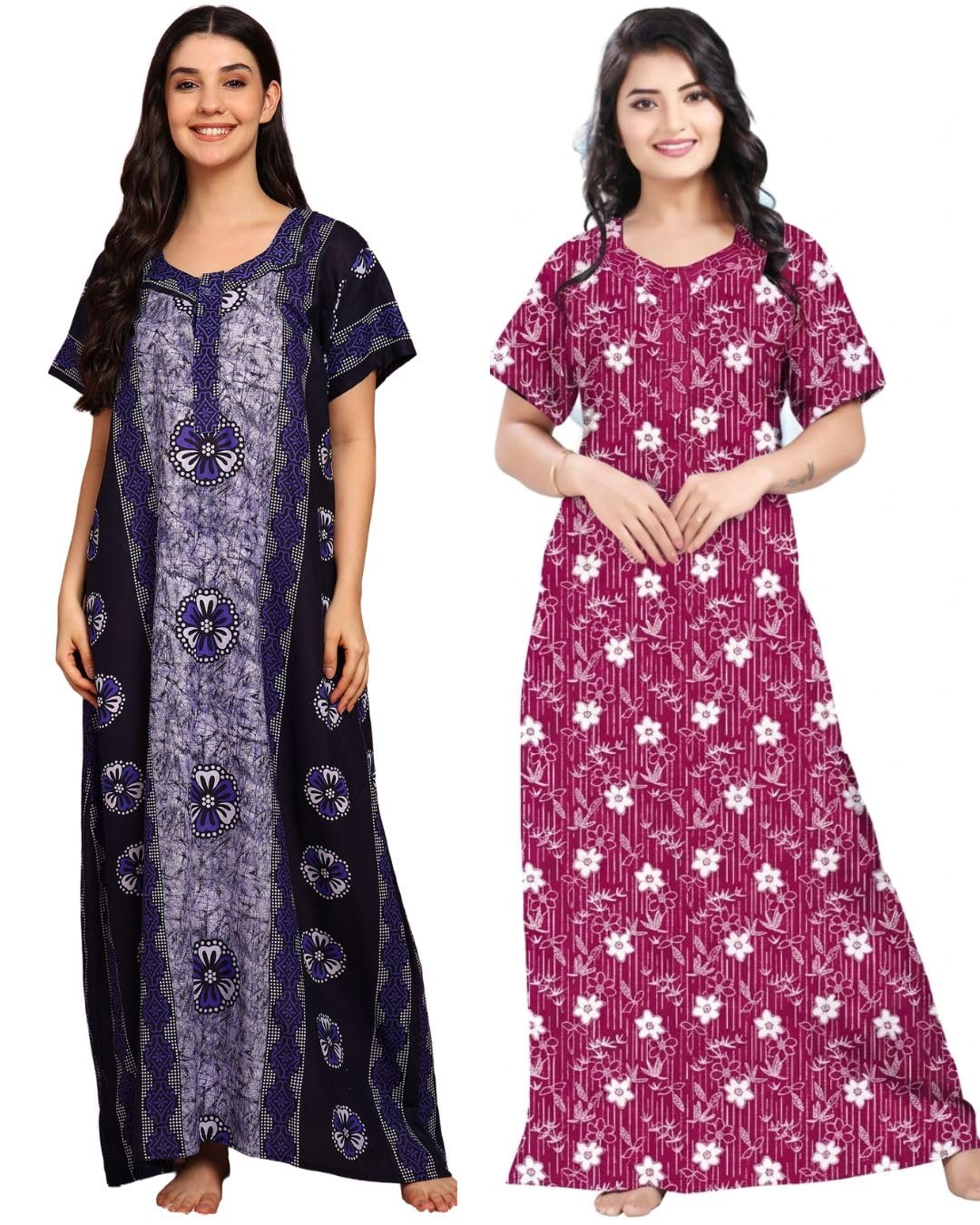 MYRELOOK Women Cotton Nighty Combo Pack of 2, Printed Maxi Night Gown, Short Sleeve Nightdress, Soft Breathable Cotton Sle... - Review, Price and Buying Guide