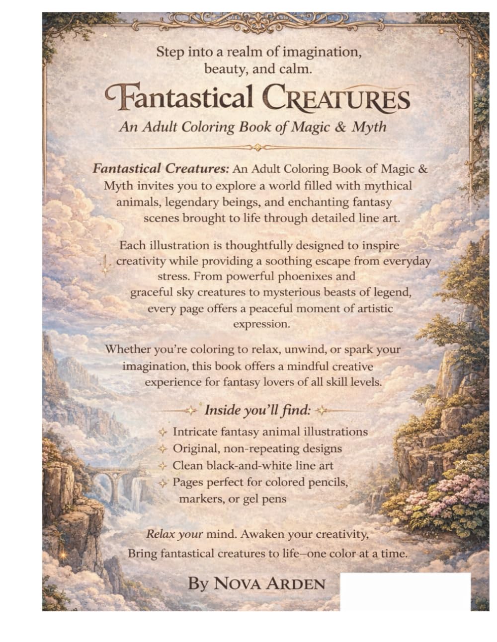 Fantastical Creatures: An Adult Coloring Book of Magic & Myth: Intricate Fantasy Animal Designs for Relaxation and Stress Relief