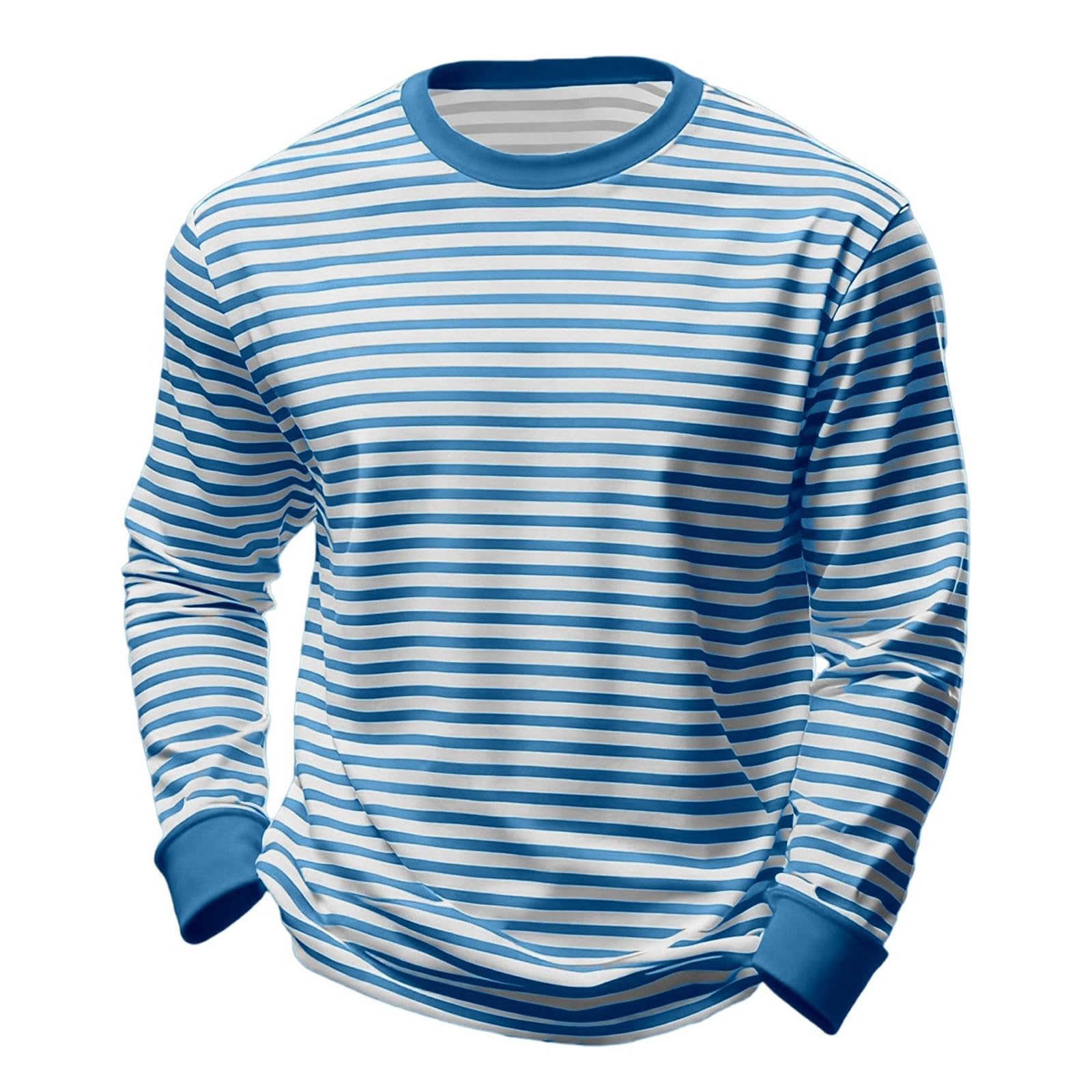 Striped Shirt Men Women Red White Long Sleeve T-Shirt Carnival Long Sleeve T-Shirt Horizontal Stripes Wide Stripes Fine Stripes Crew Neck Leisure Top Striped Shirt Fancy Dress Costumes, sky blue, 3XL