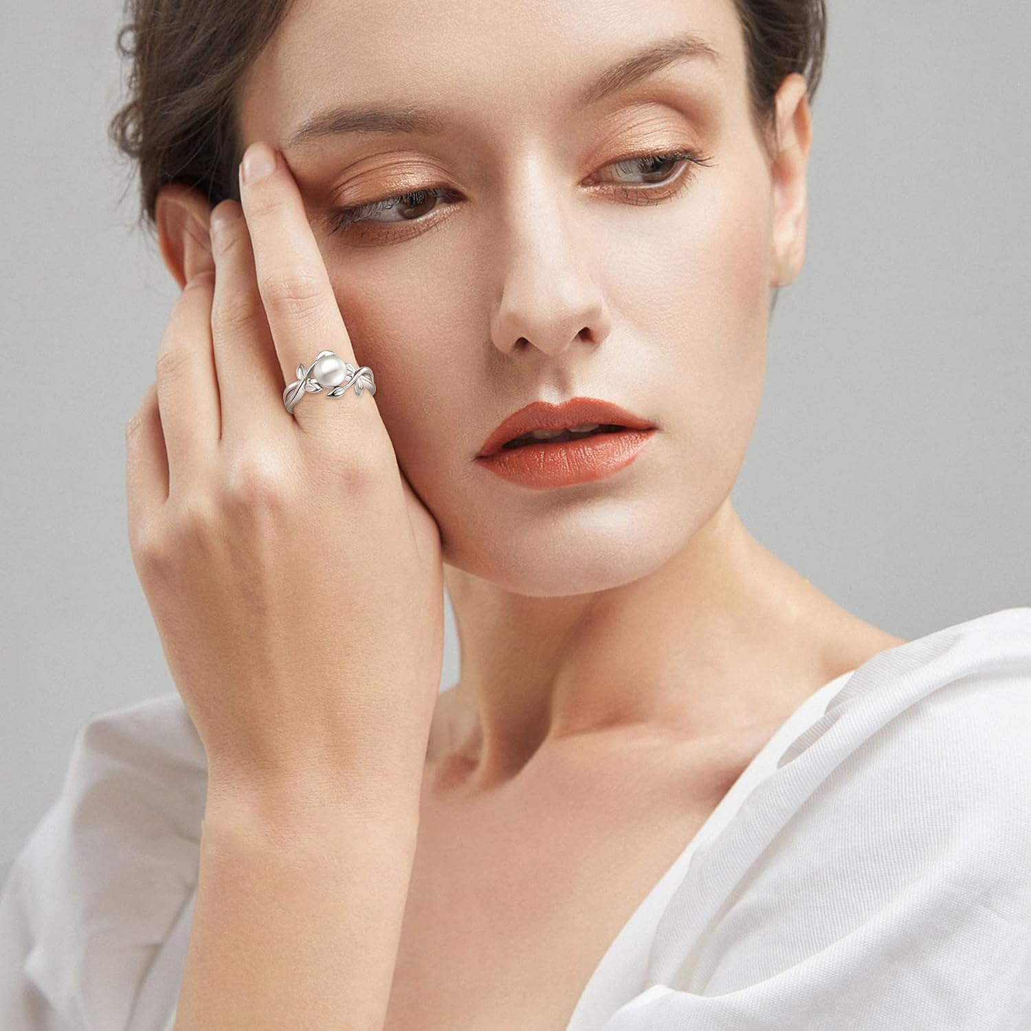 Pearl Rings for Women Sterling Silver,8mm Cultured Freshwater Pearl Engagement Rings Band Rings for Women