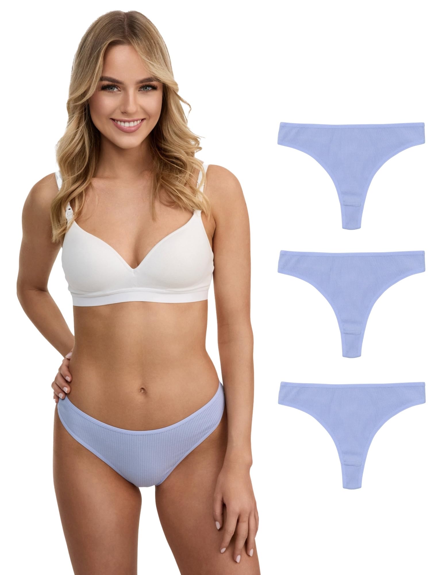 Tazzio Damen String (3er-Pack) Tanga, RIPP-Struktur, Etikettfrei F933