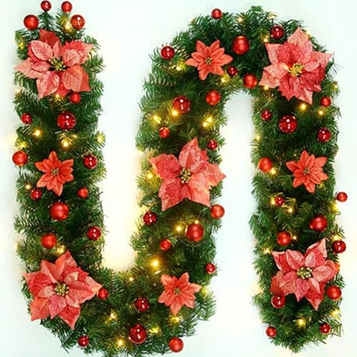 Miniatura 8 de Guirnalda de Navidad  Flores artificiales de ratán de Navidad de 8.8 pies, plantas de vid para interiores y exteriores, puerta de jardín, decoración