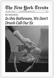 Beshdomp Vintage In This Bathroom We Don'T Drunk Call Our Ex Posters Black And White Newspaper Canvas Wall Art Magazine Headline Prints Painting For Home Bedroom Dorm Wall Decor 24x36in Unframed