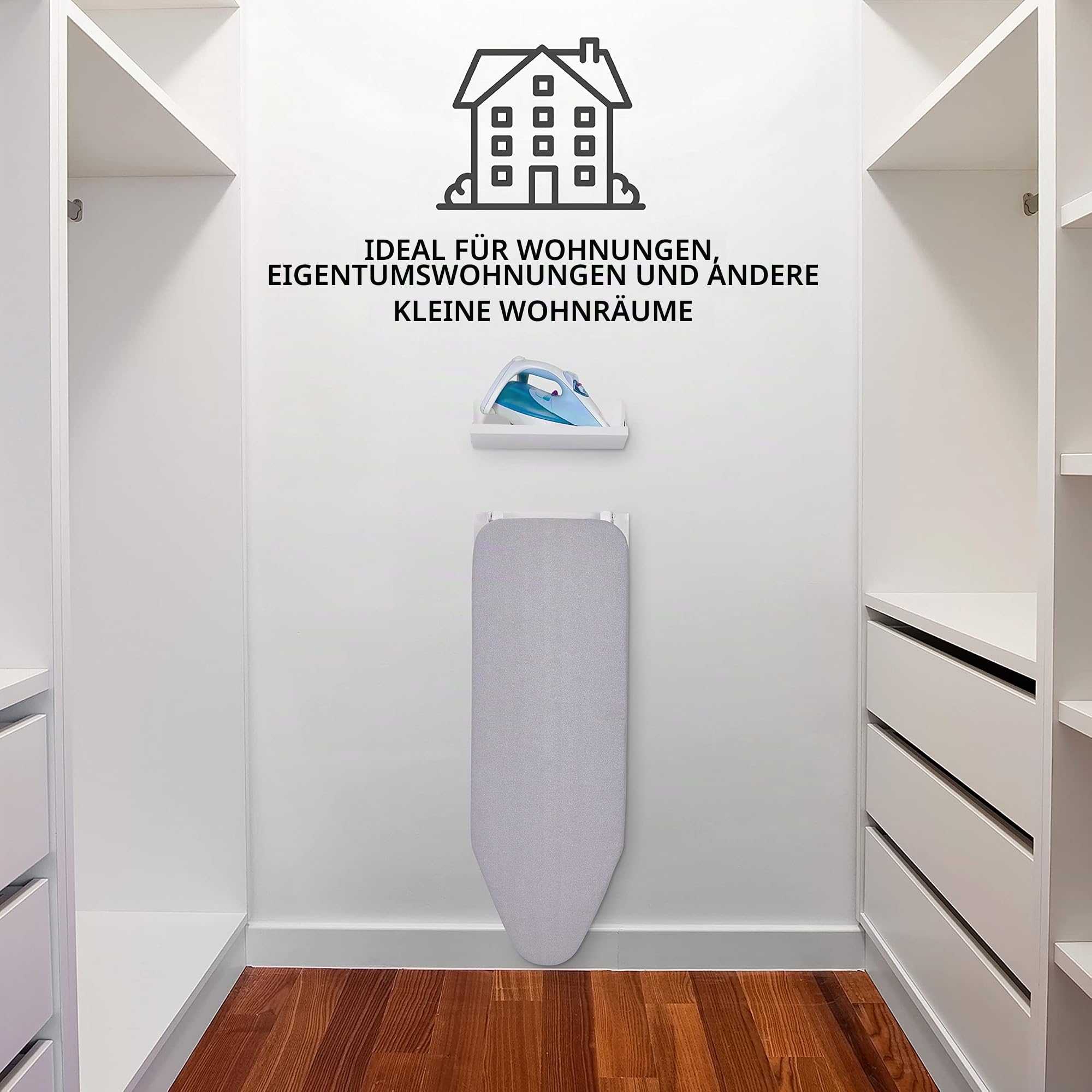 Ivation Wand-Bügelbrett mit Ablage, faltbar, 91,9 x 31 cm, herunterklappbare Bügelstation für Zuhause, Wohnung & Leicht zu lösende Hebel, Abnehmbarer Baumwollbezug & Schlafsäle, inklusive Beschläge
