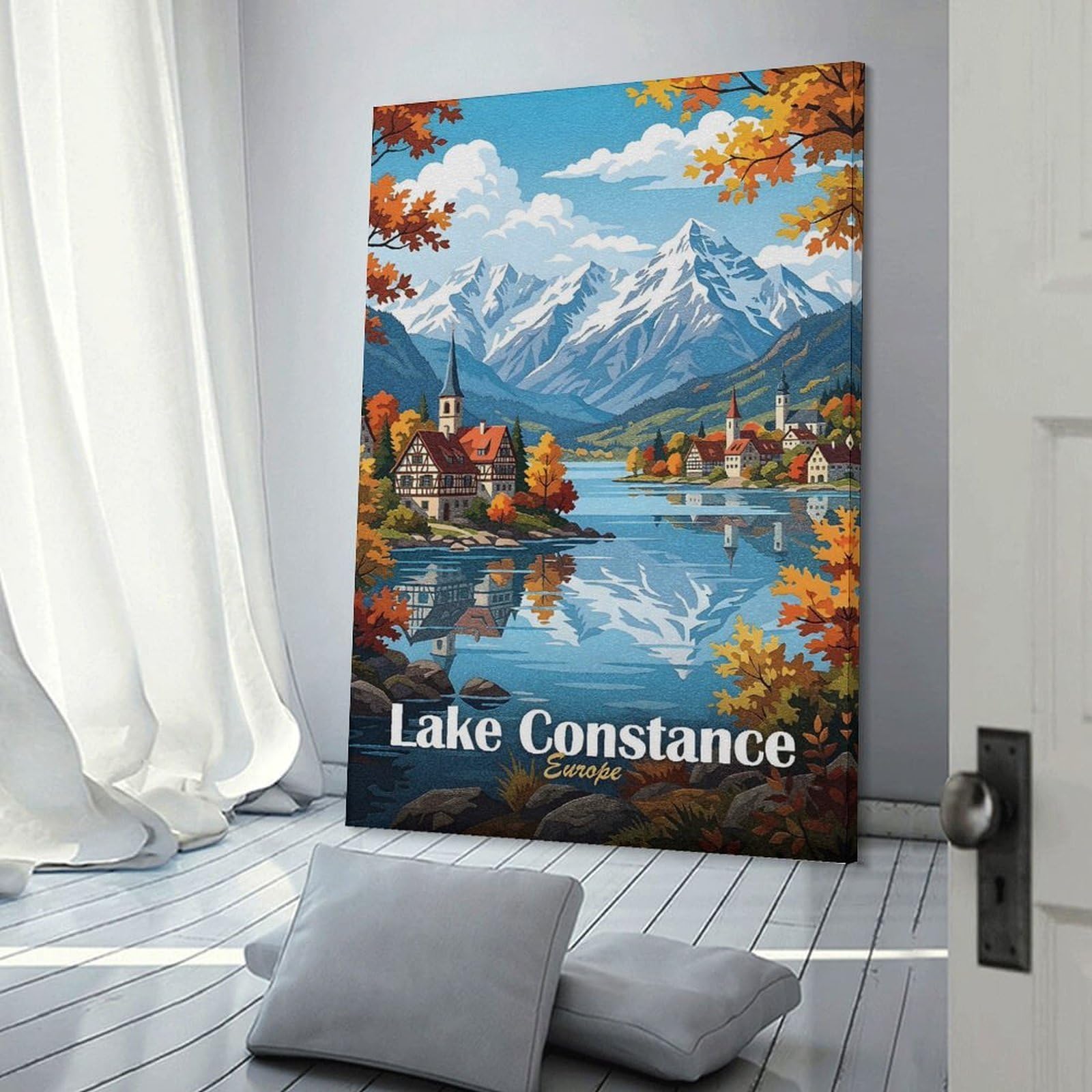 Junmoney Lake Constance, Europe Decorative Wall Artwork 24x36inch(60x90cm), for Living Room, Bedroom, Office Or Hallway, Decorative Artwork with Broad Appeal