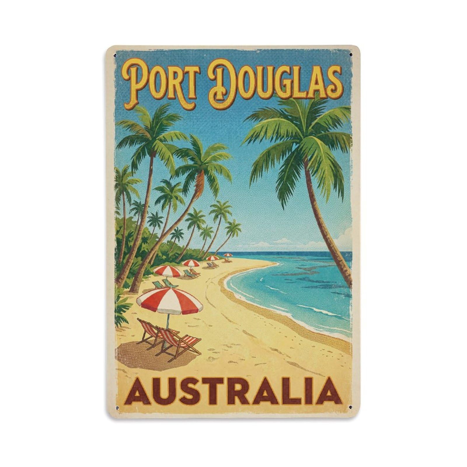 Australia Port Douglas Vintage Metal Tin Sign Plaque Wall Decor for Cafe, Club Bar, Office, Garden Metal Poster 8x12Inch