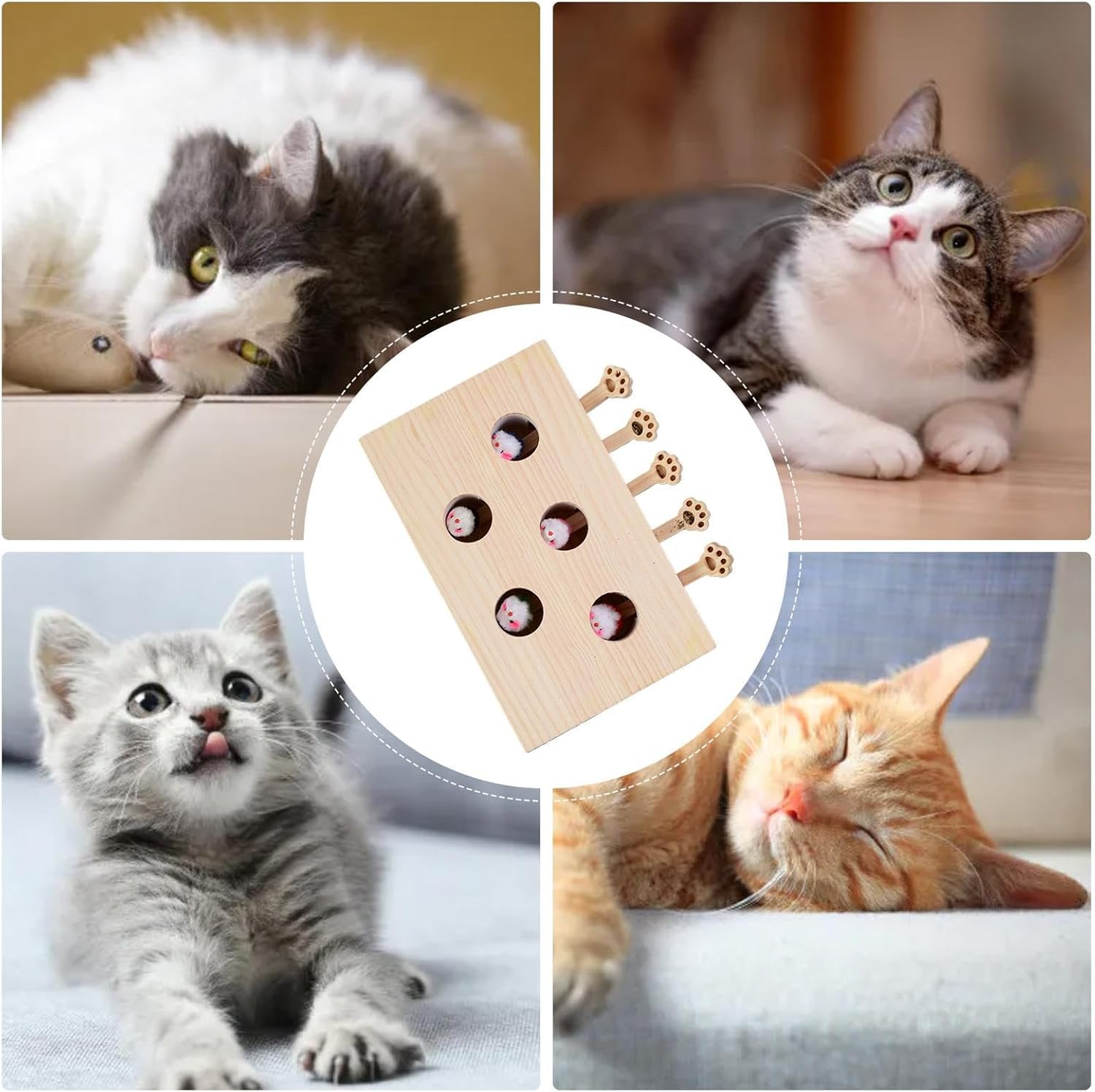 Miaofairy Whack-A-Mole, Juguete De Madera para Gatos Miaofairy, Rascador Y Juguete 3 En 1 para Gatos, Juguetes para Gatos De Interior, para Gatos, Juegos para Gatos