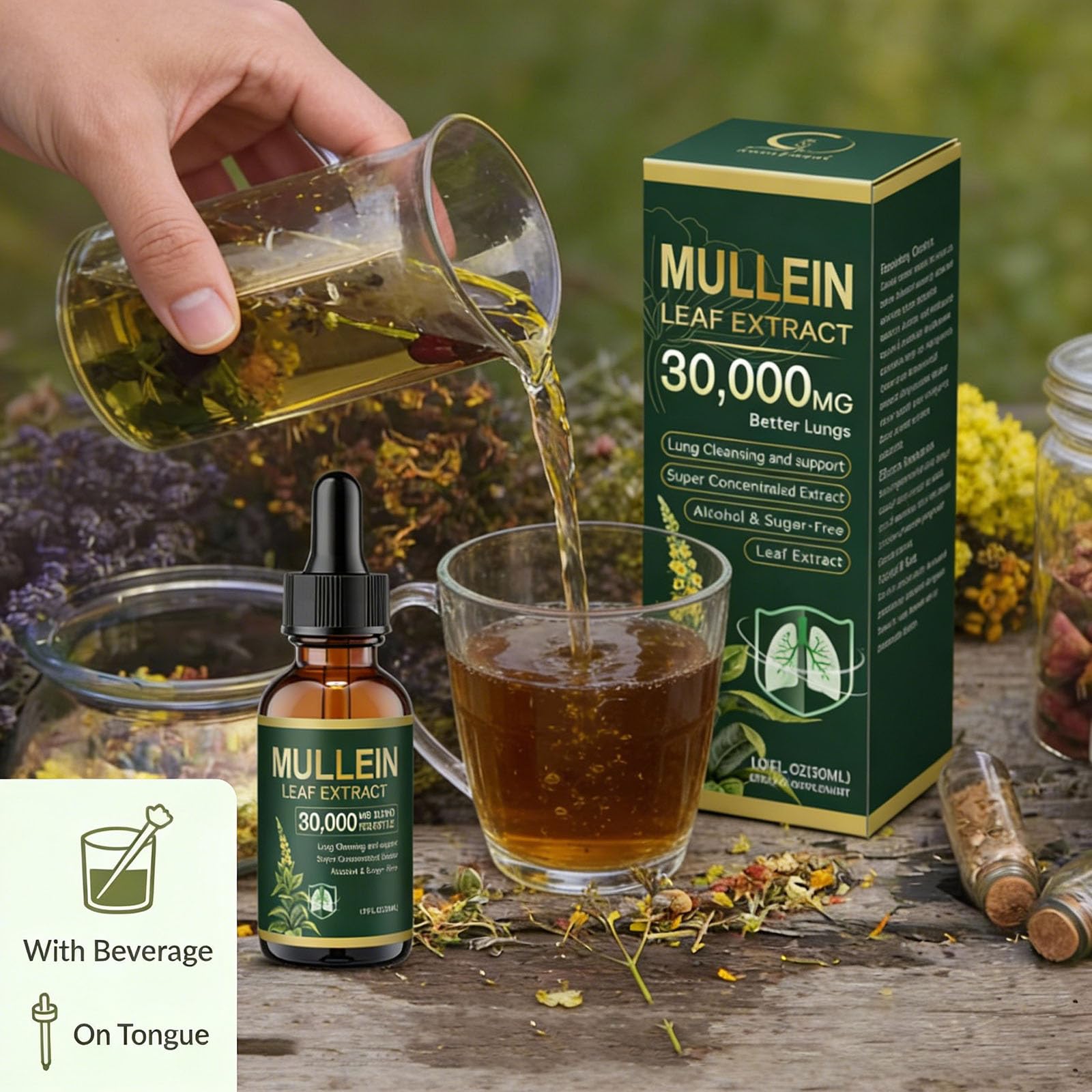 Bio Lungenreinigungs Tropfen aus Königskerzenblatt Extrakt,Mullein Tropfen Lungenfrei,Kraftvoller Königskerzenblatt, Natürliche Königskerze Extrakt,Schnelle Absorption,für Männer und Frauen, (4)