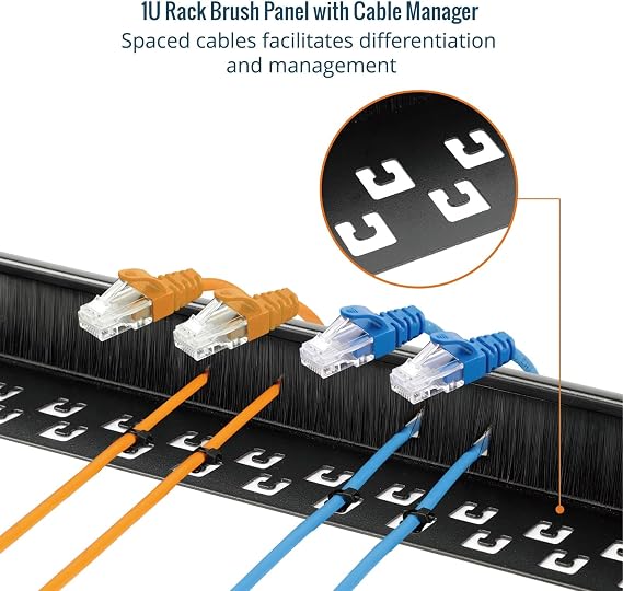 Tecmojo 1U Rack Mount Server Cable Management Panel with Tidy Brush Slot, 1U Brush Strip Plate for Cable Entry & Management, for 19in Network Rack/Server Rack/Cabinet Enclosure, Black, Alloy Steel