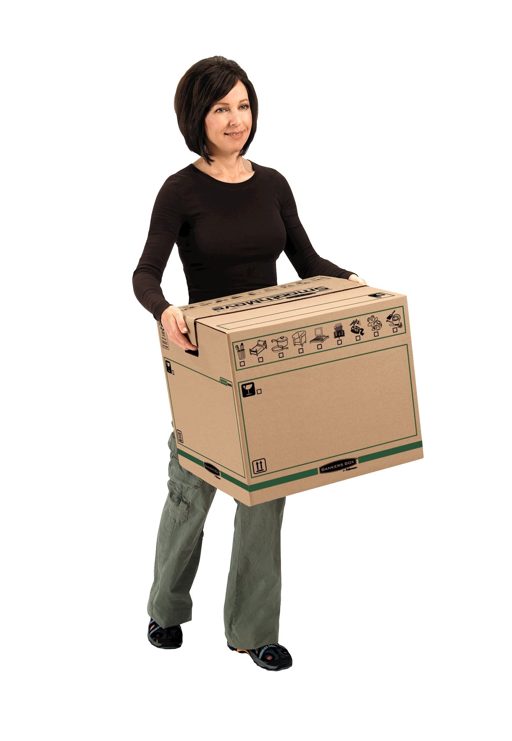 Bankers Box 5 Scatole trasloco SmoothMove XL robuste, scatole cartone FastFold da 85L, scatole a doppio spessore resistenti con maniglie, 40,5 x 45,5 x 45,5 cm, Confezione da 5