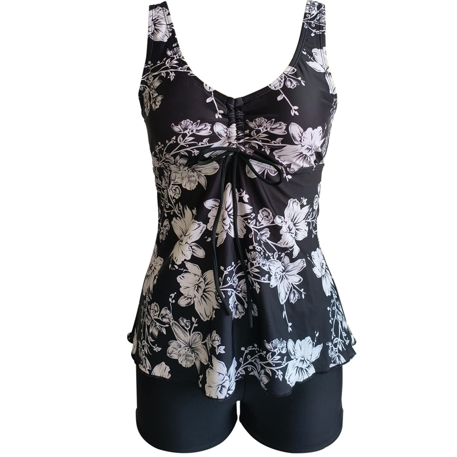 Bikini Damskie Plus Size Tankini Nadrukiem Zestaw Paskami Dwuczęściowy Strój Kąpielowy Kostiumy Kąpielowe Nadruk Push Dwuczęściowa Sukienka Plażowa Stroje