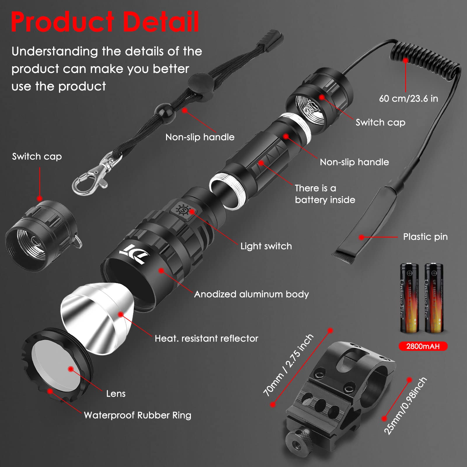 Buy TDT Tactical Flashlight 2500 High Lumens LED Rechargeable, IPX7