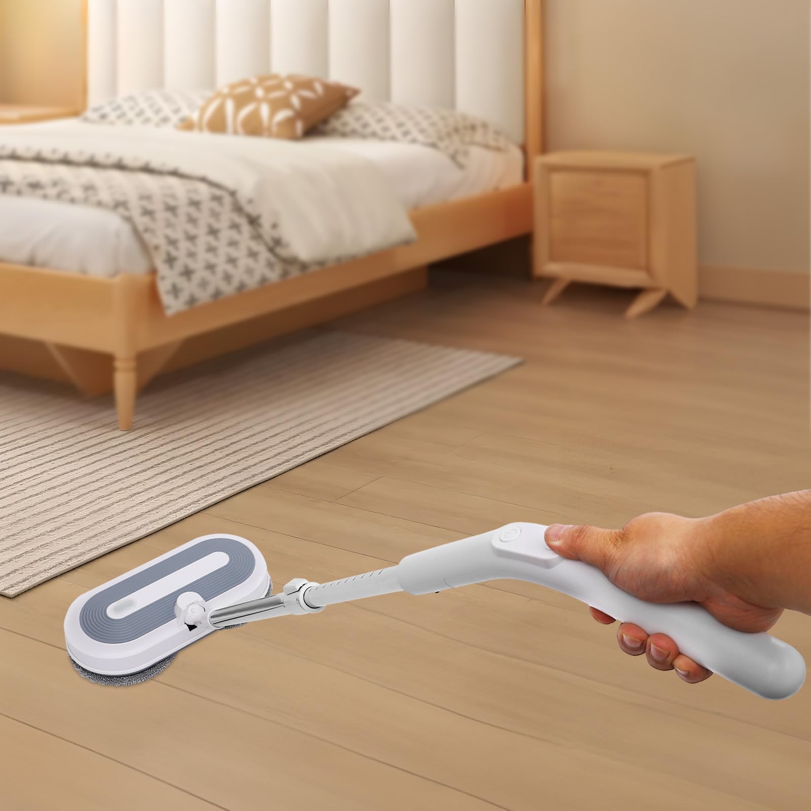 Lavapavimenti elettrico senza fili con funzione spray, funzionamento a batteria, strofinare, lucidare, 4 panni per la pulizia, serbatoio dell'acqua e illuminazione a LED
