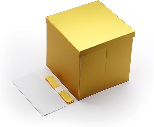 Miniatura 5 de AVUX Caja de regalo de 9 x 9 x 9 pulgadas con tapas y cinta, una caja de regalo plegable y reutilizable de cartón rígido de color dorado para