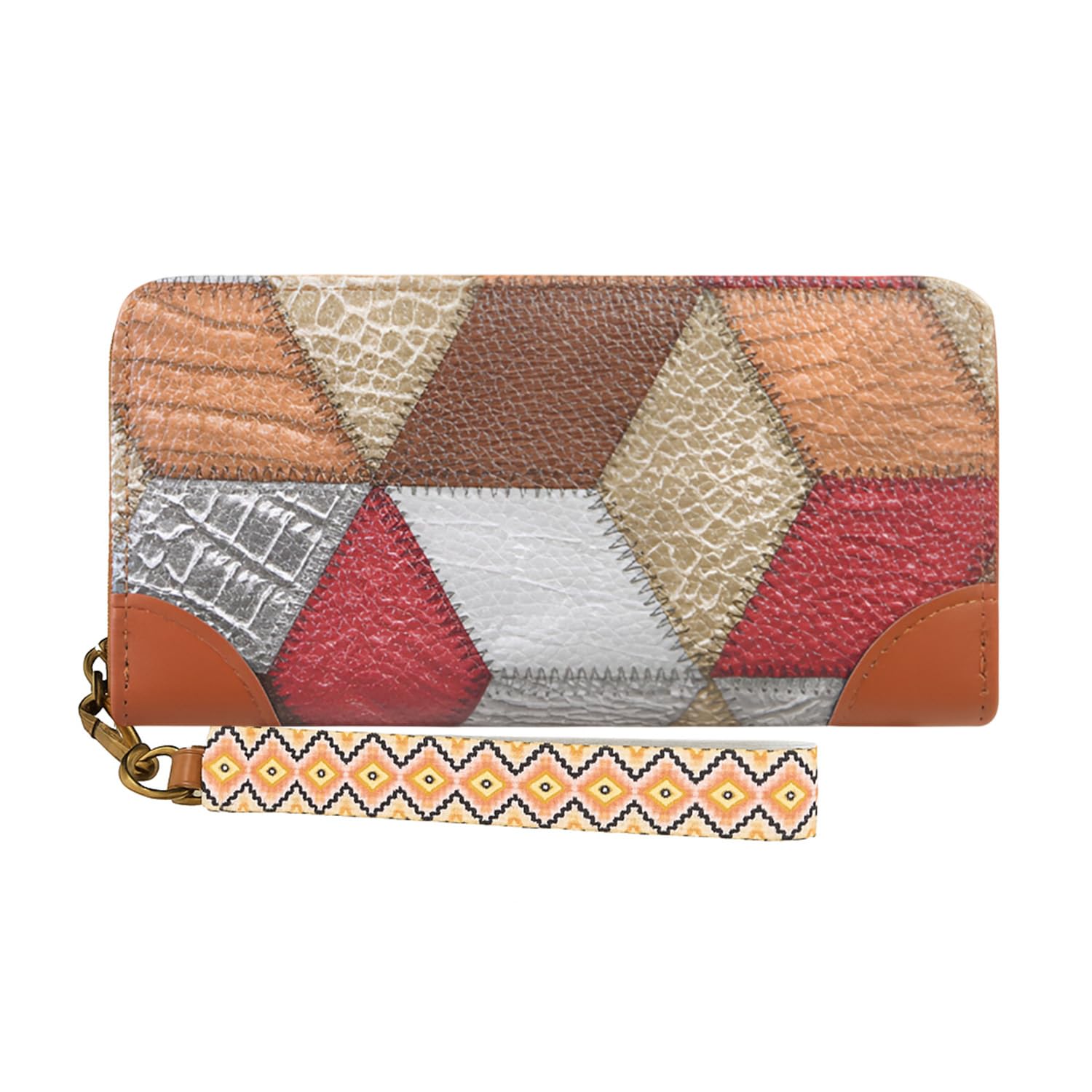 Women Geometric Pattern Wristlet Wallet – Stylish Plaid Clutch with Strap & Spacious Compartments(Grey with Khaki)-image-41