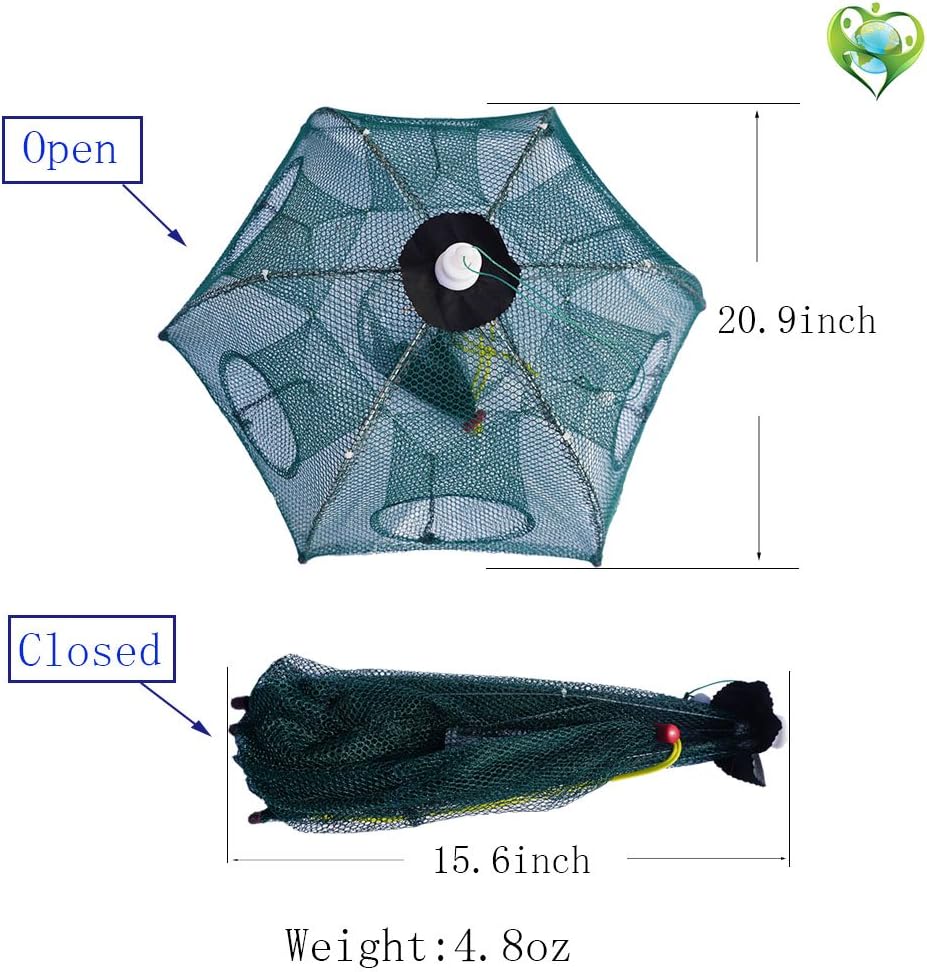 Fishing Net Trap Portable Folded Foldable Crab Net Cast Dip Bait Fish Shrimp Crawfish Langostino Cage mesh Automatic (Small Size,Pack of 2,for Kids)