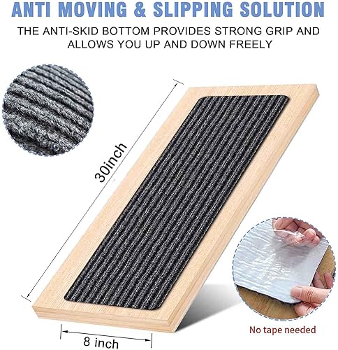 Miniatura 2 de HengLiSam Alfombras antideslizantes de 8 x 30 pulgadas (paquete de 2), escaleras de interior para peldaños de madera, alfombras para niños, ancianos