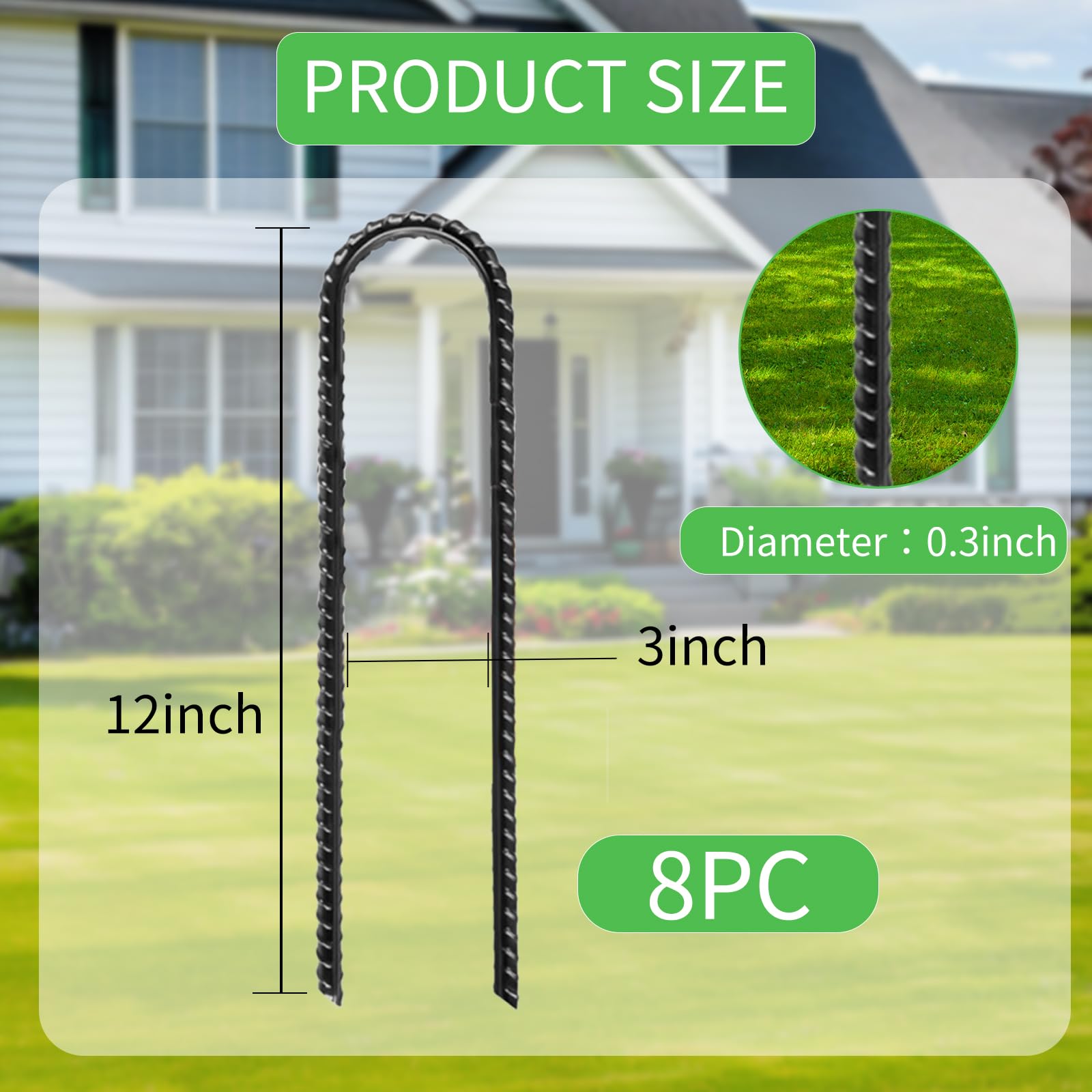 8 Pièces Piquets de Fixation en Acier Galvanisé de 30 CM,Piquets de Tente/Sol en U Résistants,Ancrages au Sol en Acier Massif pour Sécuriser la Clôture,Les Tentes,Le Support de Fleurs,Trampoline - 3
