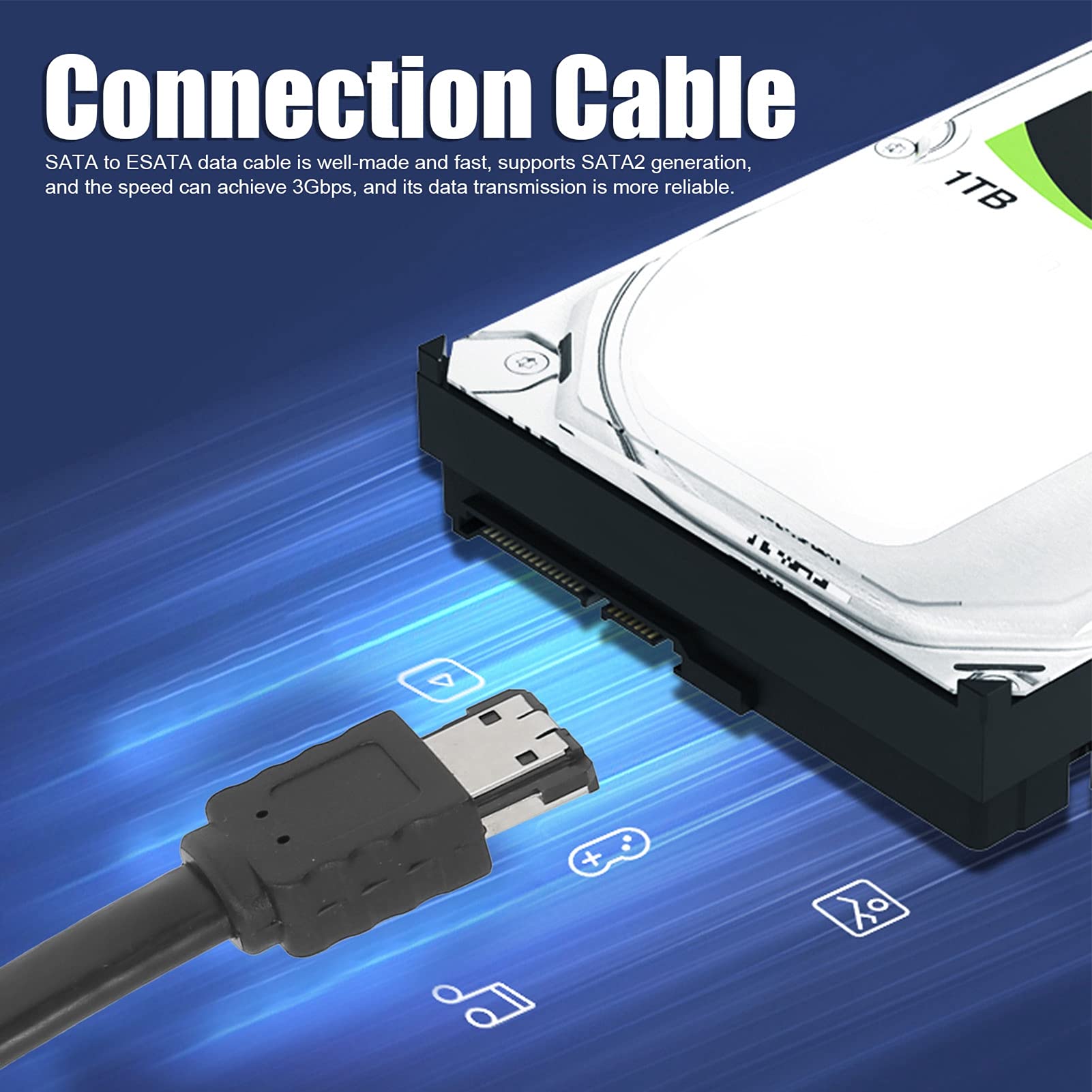 Kabel SATA, 50 Cm/100 Cm PVC ESATA na SATA z Męskiego na Męskie M/M Ekranowany, Kabel Serial ATA z Odłamkami Pasuje do Zewnętrznego Dysku Twardego(50cm)